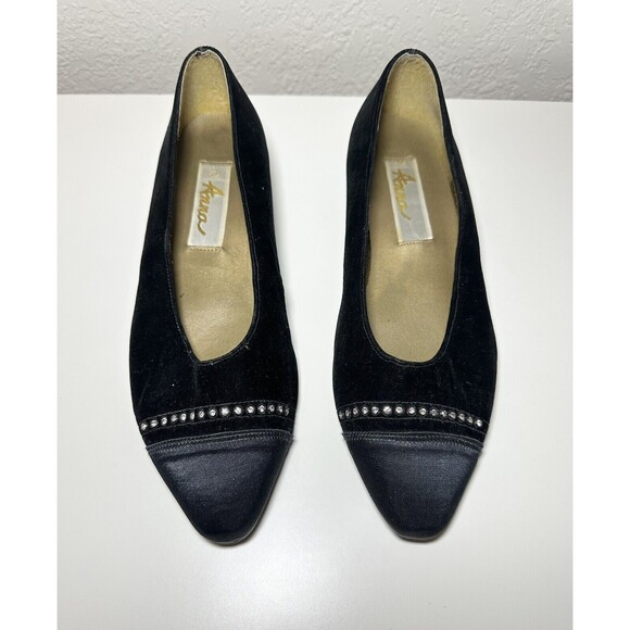 *RARE*‎ Anna Black Suede Rhinestone Kitten Heel Pumps Women's SIZE 7.5 - Picture 1 of 9
